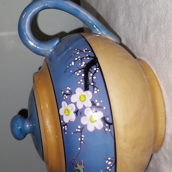 Takito Japan Lusterware Porcelain Hand Painted Teapot periwinkle peach luster - Picture 2 of 12